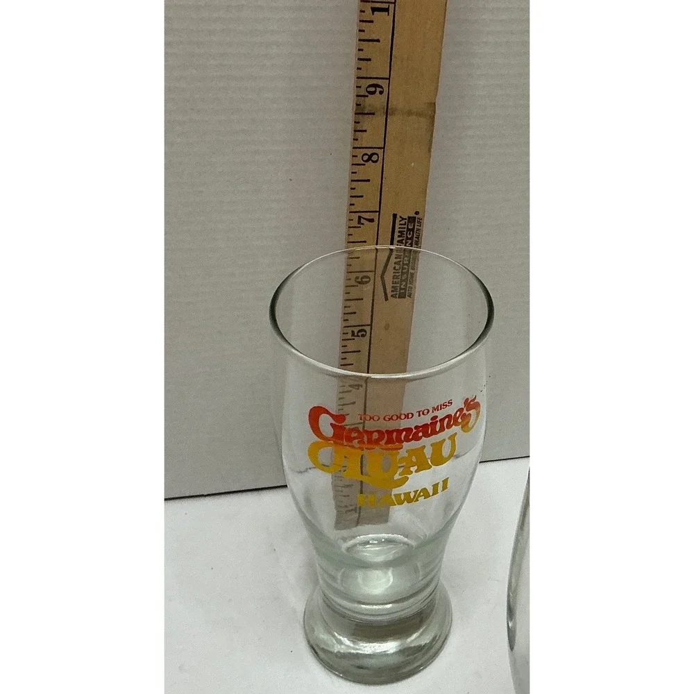 Germaine's Luau Vintage Souvenir Glasses Hawaii Footed Pilsner Set of 2 Tiki Bar